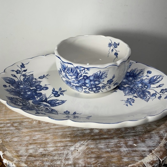 Blue Toile large floral platter & bowl set French Country cottage decor - Picture 6 of 10